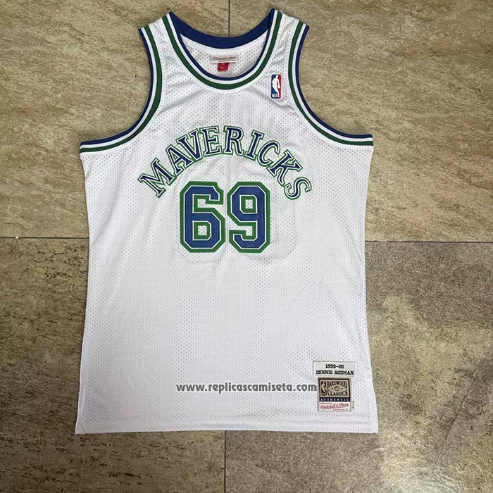 Camiseta Dallas Mavericks Dennis Rodman NO 69 Mitchell & Ness 1999-20 Blanco